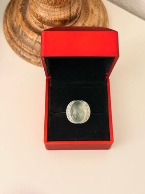 The "Ethereal Glow" Prehnite Ring 11.5 ctw Natural Prehnite & White Topaz in 925